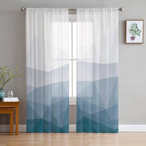 Triangle Color Block Gradient Sheer Curtains for Living Room Modern Voile Curtain Bedroom Tulle Curtains Window Drapes Decor