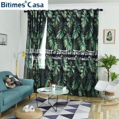 Tropical Plant Leaves Pattern Windows Blackout Curtain For Living Room Bedroom Interior Decoration High Shading Home Decoration