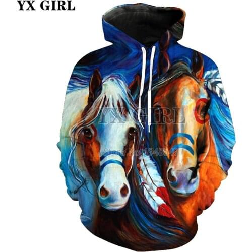 YX GIRL Drop shipping 2018 New Fashion painting 3d hoodies Animal horse Creative Print Men/Women Casual Hooded Sweatshirt OY-5