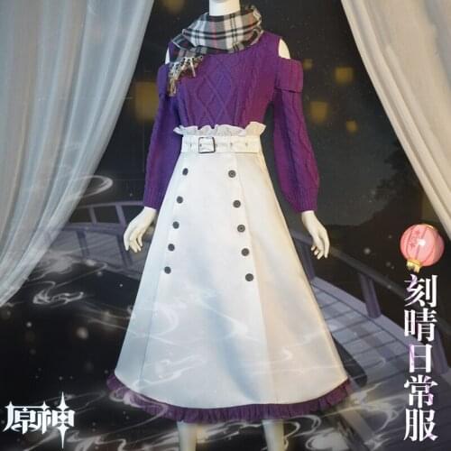 Anime Game Genshin Impact Keqing Daily Uniform Party Dress Gorgeous Outfit Cosplay Costume Halloween Women Free Shipping 2021New