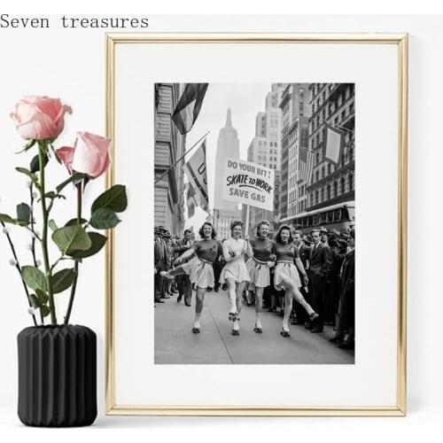 1940s Vintage Photography Prints Skate To Work Roller Skating Home Wall Art Decor World War II Black and White Canvas Poster