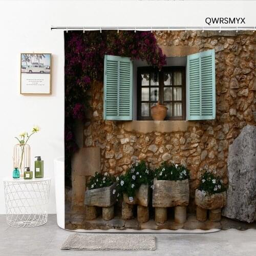 3D Vintage Old Wooden Door Bathroom Curtain Wooden Windows Shower Curtains Washable Fabric Home Decor Wall Bathroom Products