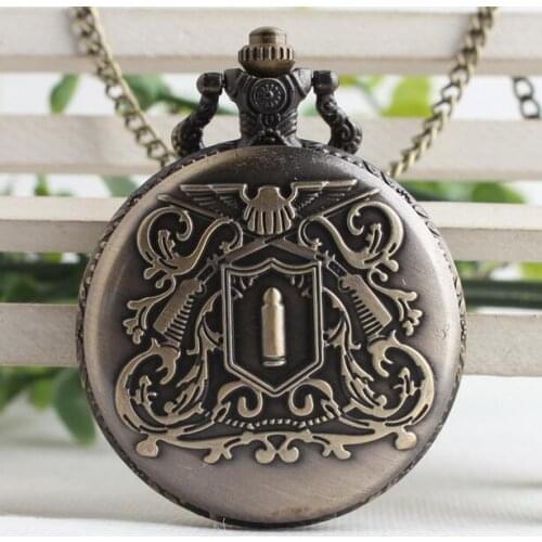 Vintage Bronze antiques bullet antiques Flip clock Good quality steampunk Necklace pocket watches gift PO875