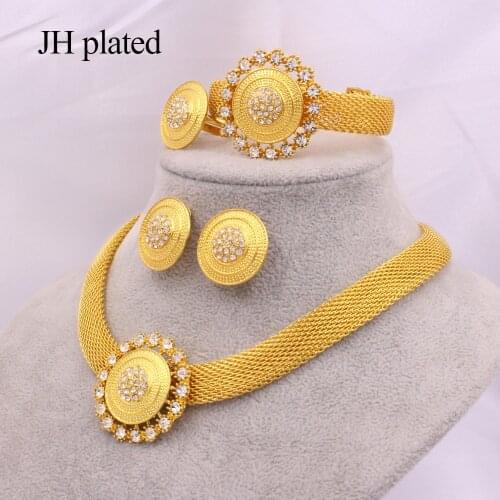 Jewelry sets for women 24K Ethiopia Gold jewellery African wedding gifts bridal party Bracelet round Necklace earrings ring set