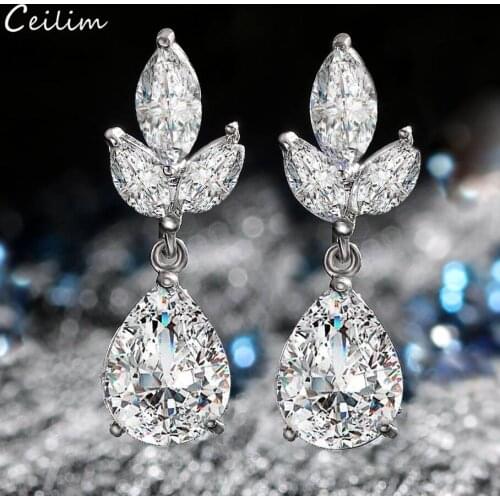 High Quality AAA Cubic Zircon Water Drop Earrings for Women Luxury Flower Shiny Crystal Bridal Wedding Earring Party Jewelry