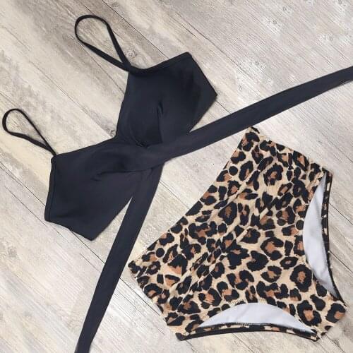 Plus Size Leopard Cross Bandage High Waist Bikinis 2021 Mujer Push Up Swimsuit WomenSwimwear Woman Bathing Suit Bikini Set