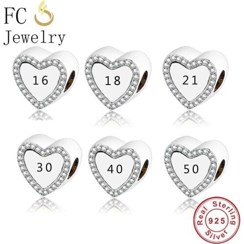 FC Jewelry Fit Original Charm Bracelet Authentic 925 Sterling Silver Birthday Age Number Bead For Making Women Berloque 2021