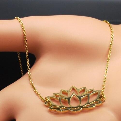 Fashion Lotus Necklace for Women Gold Color Statement Stainless Steel Chain Necklace Jewerly collares de moda 2021 N18935
