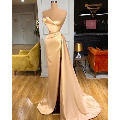 Saudi Arabia Cheap Evening Dresses Elegant Strapless Dubai Party Dress Robe De Soiree Long Formal Prom Gowns 2020
