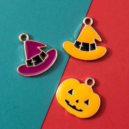 10Pcs Enamel Pumpkin Magic Hat Charm Pendant for Jewerly DIY Making Bracelet Women Necklace Earrings Accessories Findings Craft