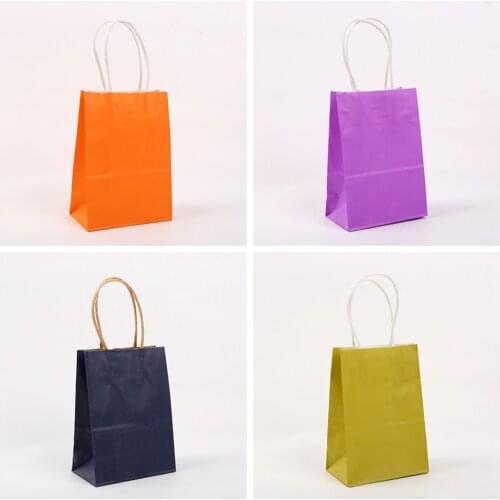 2pcs Solid Color Party Paper Bags With Handle Festival Gift Bags Baby Birthday Childrens Day Gift Paper Bag