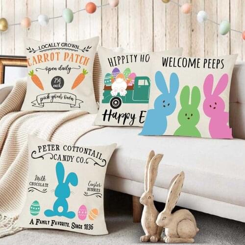 4 PCS Pillow Case Easter Decoration Dwarf Rabbit Truck Linen Pillowcase Four-Piece Cushion Cover Home Decor Square Pillowcase