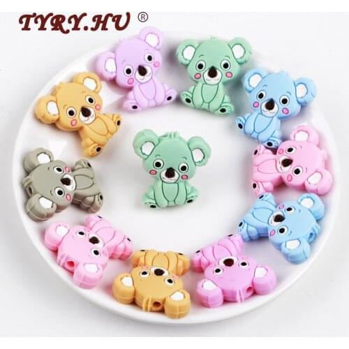 TYRY.HU 5pcs Food Grade Animal Koala Silicone Beads BPA Free Baby Cartoon Silicone Teether Chew Rodents DIY Baby Teething Toys