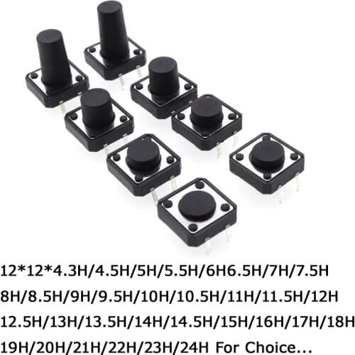 50pcs White Black Red Blue Yellow Copper 4Pin 12*12*4.3/4.5/5/5.5/6/6.5/7/7.5/8/8.5/9/10mm Micro Push Button DIP Tactile Switch