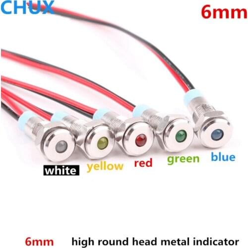 6mm Metal LED Indicator light Round head waterproof Signal lamp 3v 5V 6V 12V 24V 48V 110V 220v red yellow blue green white