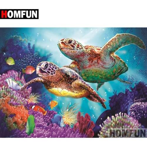 HOMFUN 5D DIY Diamond Painting Full Square/Round Drill "Animal sea turtle" 3D Embroidery Cross Stitch gift Home Decor A01098