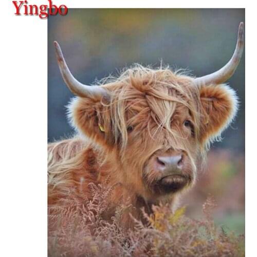 Full Square Round Drill 5D DIY Diamond Painting Animal Highland Cow Picture Diamond Embroidery Mosaic Cross Stitch Decoration