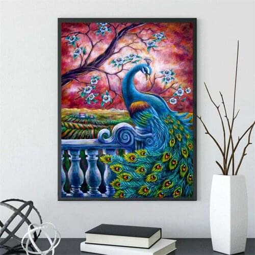 DIY Diamond Painting Peacock Flowers Picture Full Round Drill 5D Diamond Embroidery Mosaic Tree Cross Stitch Home Decor Crafts