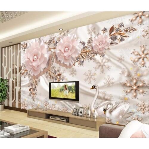 CJSIR Custom Photo Wallpaper Mural Wall Stick 3d Luxury Continental Swan Flower TV Wall Background Papel De Parede Home Decor