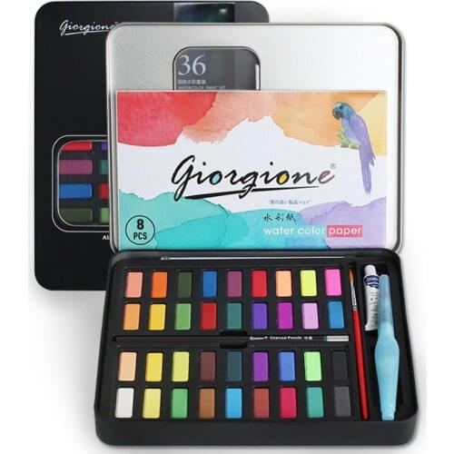Giorgione Watercolor Paint Set 36/48 Vivid Colors in a Metal Watercolor Box Perfect for Students Kids Beginners And Adults