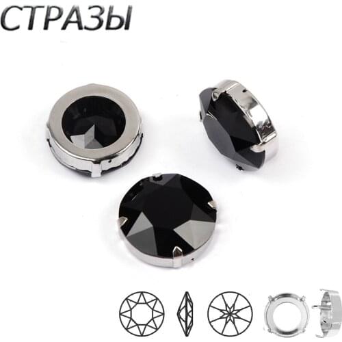 Round Rivoli Black 27mm Crystal Sew on Rhinestones Strass in Setting Glass Fancy Stone for Fashion Design Handcraft jewelry