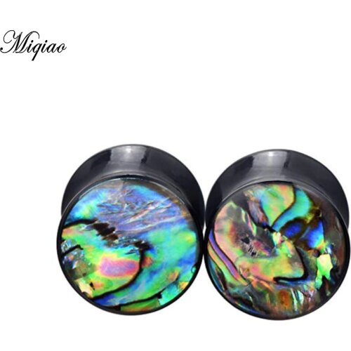 Miqiao 2pcs Acrylic Abalone Shell Wood Ear Gauges Ear Tunnel Plugs Ear Gauges Ear Expander 8-25mm Plugs Body Piercing Jewelry