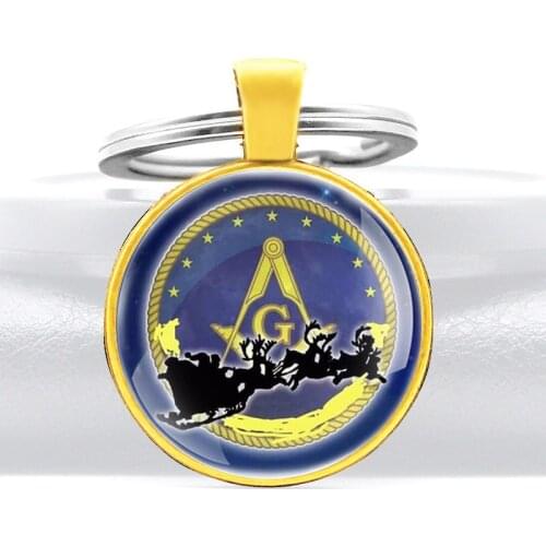 Fashion Christmas Freemasonry Design Glass Cabochon Metal Key Chain Charm Men Women Key Ring Unique Jewelry Gifts Keychains