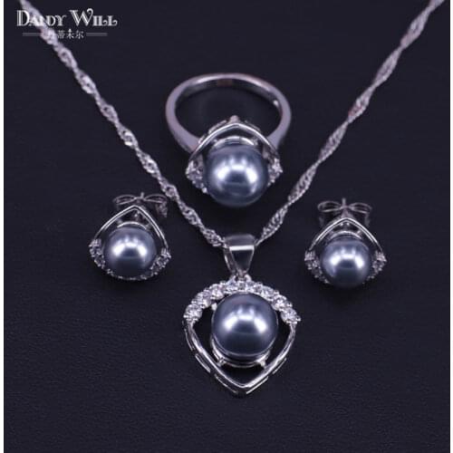 Fashion freshwater pearl jewelry set for women Austrian crystal pearl earrings necklace ring set for women gift