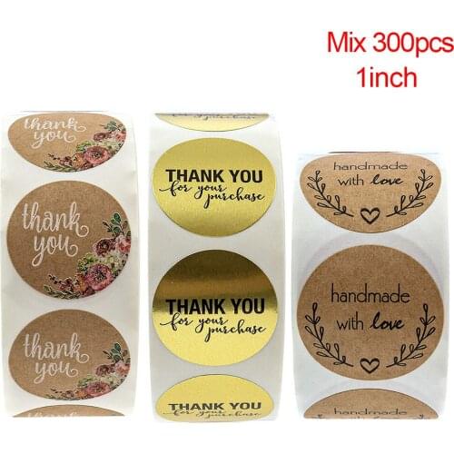 300pcs Stickers Mix Handmade with Love Thank You Natural Kraft Stickers For Wedding/Party/Jewellry Box Decoration Stickers