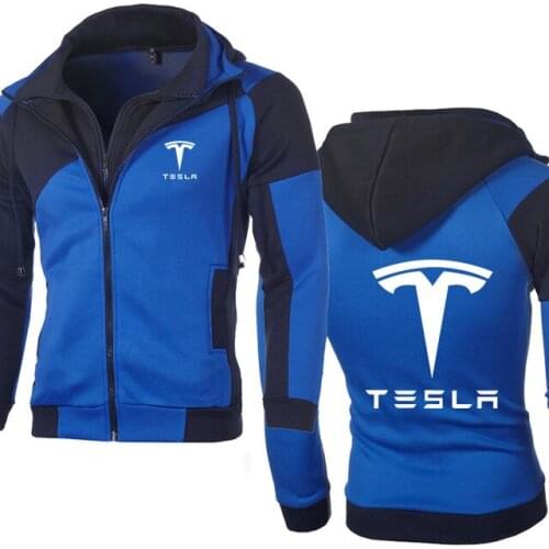 NEW Tesla car Logo Printing Spring Autumn New Fashion Casual Mens zip Sweatshirt Cotton High quality Mens jackets