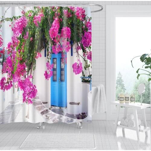 Landscape Indoor Flowers Plants Waterproof Polyester Bath Single Printing Shower Curtain for Bathroom Decorwith 12 Hooks