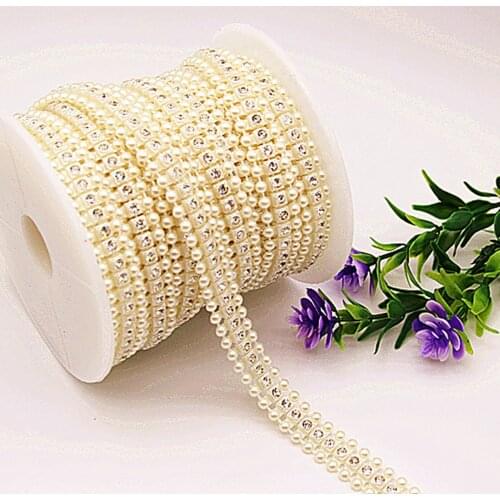 1YD 4 Semicircle Double Row No. 4 Square Imitation Pearl Diamond Chain Wire Diamond DIY Beads Beaded Chain Wire Beads