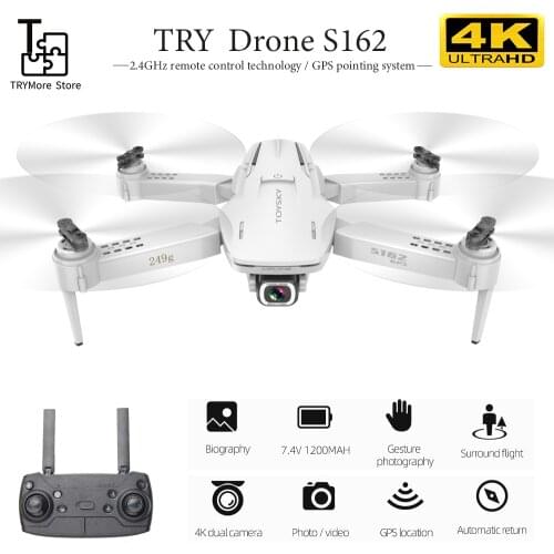 TRY drone S162 GPS 4K HD 1080P 5G WIFI FPV Quadcopter 20 minutes RC distance 500m dron smart return drone pro VS E520S