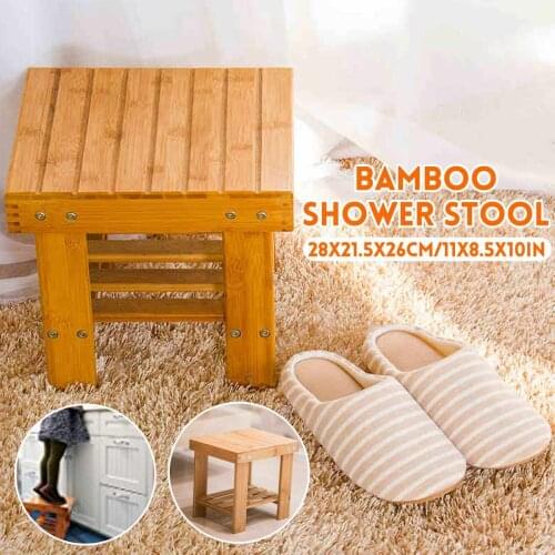 Durable Bamboo Shower Seat Bench Bathroom Spa Bath Organizer Stool With Storage Shelf For Bathroom/Spa Sauna/Kids Stool
