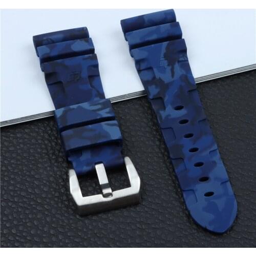 Top Quality 26mm Nature Silicone Rubber Blue Camo Watch Band For Panerai Strap Watch Band Waterproof Watchband Free Tools