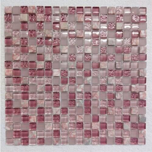 Romantic Pink Dark and Fade Color Crystal Glass Agate Stone Mosaic Tile for Home Decor Bathroom Wall Restaurant Counter Outdoor