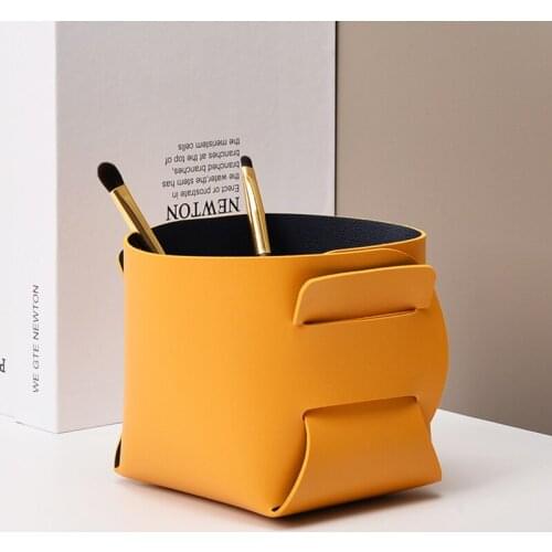 Nordic Leather Storage Box Living Room Bedroom Desktop Cosmetics Key Remote Control Sundry Folding Storage Basket For Home