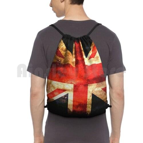 Union Jack. Grunge Flag. Backpack Drawstring Bag Riding Climbing Gym Bag Union Pommies Country Home Little Englander Nation