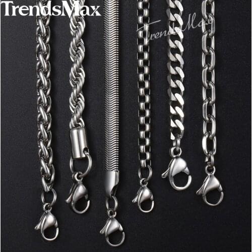 Trendsmax 5/6mm Necklace Men Stainless Steel Rope Snake Box Cuban Link Chain 2020 Fashion Long Necklaces Men Jewelry 18-36" KNN2