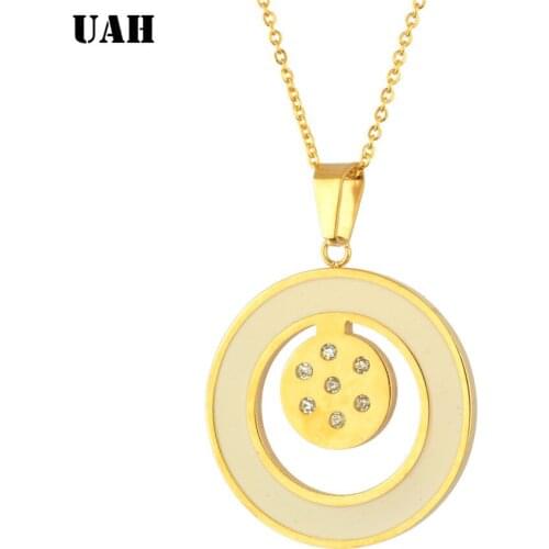 UAH Hottest Fashion Casual Personality Circle Crystal Pendant Gold Color Necklace High Quality Simple Choker Necklaces Women