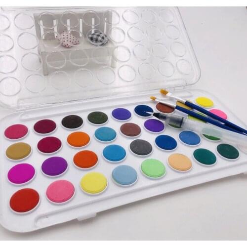 Superior 36 Colors Solid Water Color Paint Set With Paint Brush Portable Watercolor Pigment For Artist Art Supplies 3 Brushes