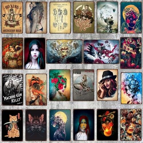 【YZFQ】Tattoos Sexy Girls Vintage Signs Metal Plate Horror Poster Wall Bar Home Art Shop Cinema Decor Cuadros DU-7387B