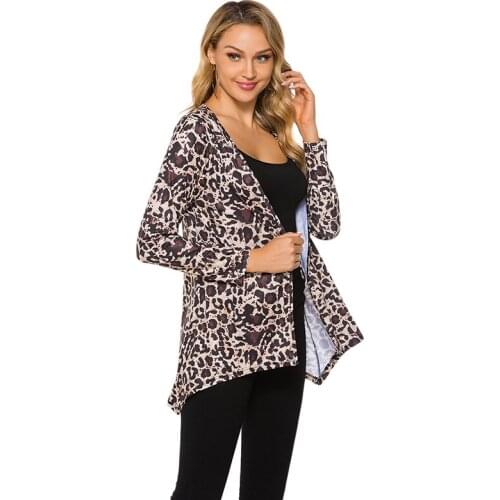 Fashion Leopard Print Ladies Coat Cardigan 2021 Autumn New Fashion Elegant Womens Long-sleeved Loose Irregular Jacket