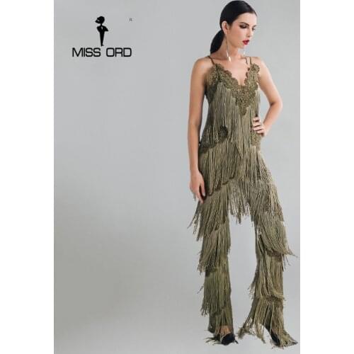 MISSORD 2021 Sexy sleeveless V-NECK halter lace tassel jumpsuit FT4661-2