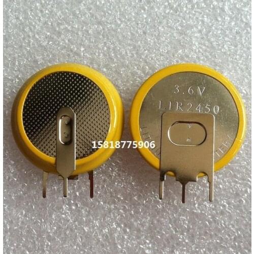 10PCS LIR2450 3.6V Rechargeable Button Cell Vertical Soldering Foot