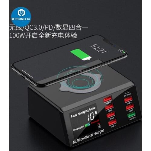 100W 8 Ports USB Charger HUB Wireless Quick Charge 3.0 Adapter Multi USB Charging Station PD Fast Charger for Mobile Phone