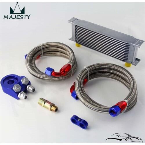 13 ROW AN-10AN UNIVERSAL ENGINE TRANSMISSION OIL COOLER+SS Braided Hose kit