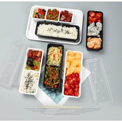 25pcs High quality thick plastic small lunch box outdoor picnic food packaging boxes 1 gird/2 grid/3 grid white/black snack box