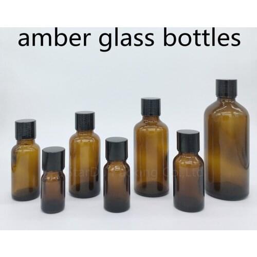 5ml 10ml 15ml 20ml 30ML 50ml 100ml amber Glass Bottle, Vials Essential Oil Bottle with black cap Perfume bottle 480pcs