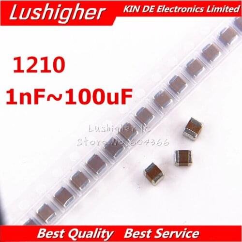 50PC 1210 Capacitor 250V 1NF 4.7NF 10NF 22NF 47NF 68NF 100NF 150NF 220NF 330NF 470NF 680NF 1UF 2.2UF 4.7UF 10UF 22UF 47UF 100UF